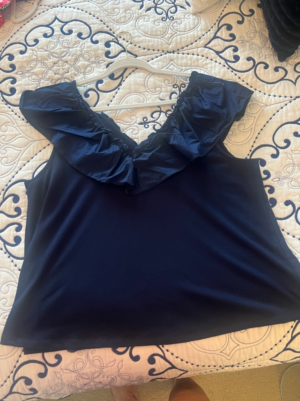 crown & ivy Navy Ruffle V-Neck Camisole